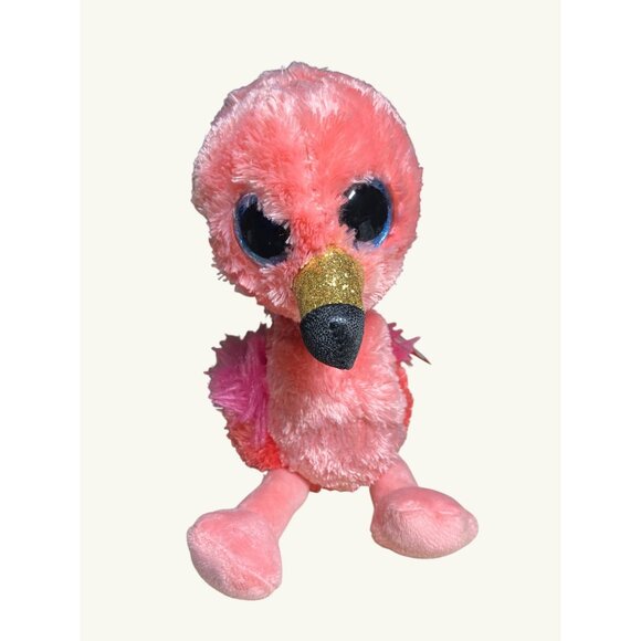 Ty Beanie Boo's Gilda Pink Flamingo 2018 Silk Plush Toy Blue Glitter Eyes - Picture 3 of 14